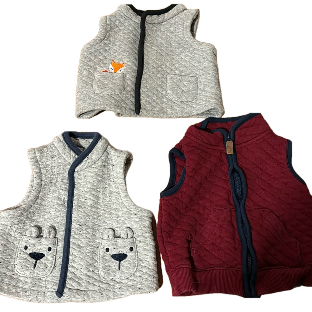 9 months baby Vests- 2 gray and one red. Warm and super cute!